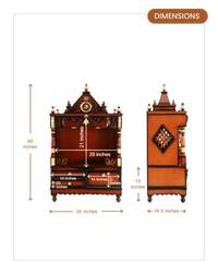 Divine Home Medium Floor Rested Pooja Mandir with Door (Brown Gold) dimensions