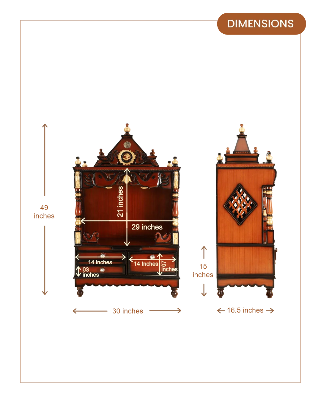Divine Home Medium Floor Rested Pooja Mandir without Door (Brown Gold)