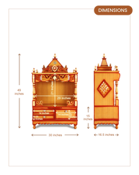 Divine Home Medium Floor Rested Pooja Mandir without Door (Teak Gold) dimensions
