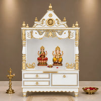 Divine Home Medium Floor Rested Pooja Mandir without Door (White Gold) Lifestyle View