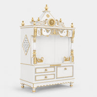 Divine Home Medium Floor Rested Pooja Mandir without Door (White Gold) Side View