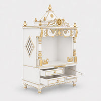 Divine Home Medium Floor Rested Pooja Mandir without Door (White Gold) Side View Open Drawer