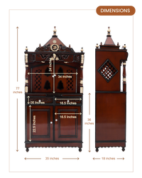 Divine Palace Large Floor Rested Pooja Mandap with Door (Brown Gold) dimensions