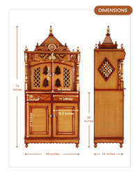 Divine Palace Large Floor Rested Pooja Mandap with Door (Teak Gold) dimensions