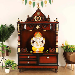 Divine Home Medium Floor Rested Pooja Mandir without Door (Brown Gold)