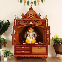Divine Home Medium Floor Rested Pooja Mandir with Door Teak Gold color  lifestyle image