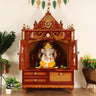 Divine Home Medium Floor Rested Pooja Mandir with Door (Teak Gold)