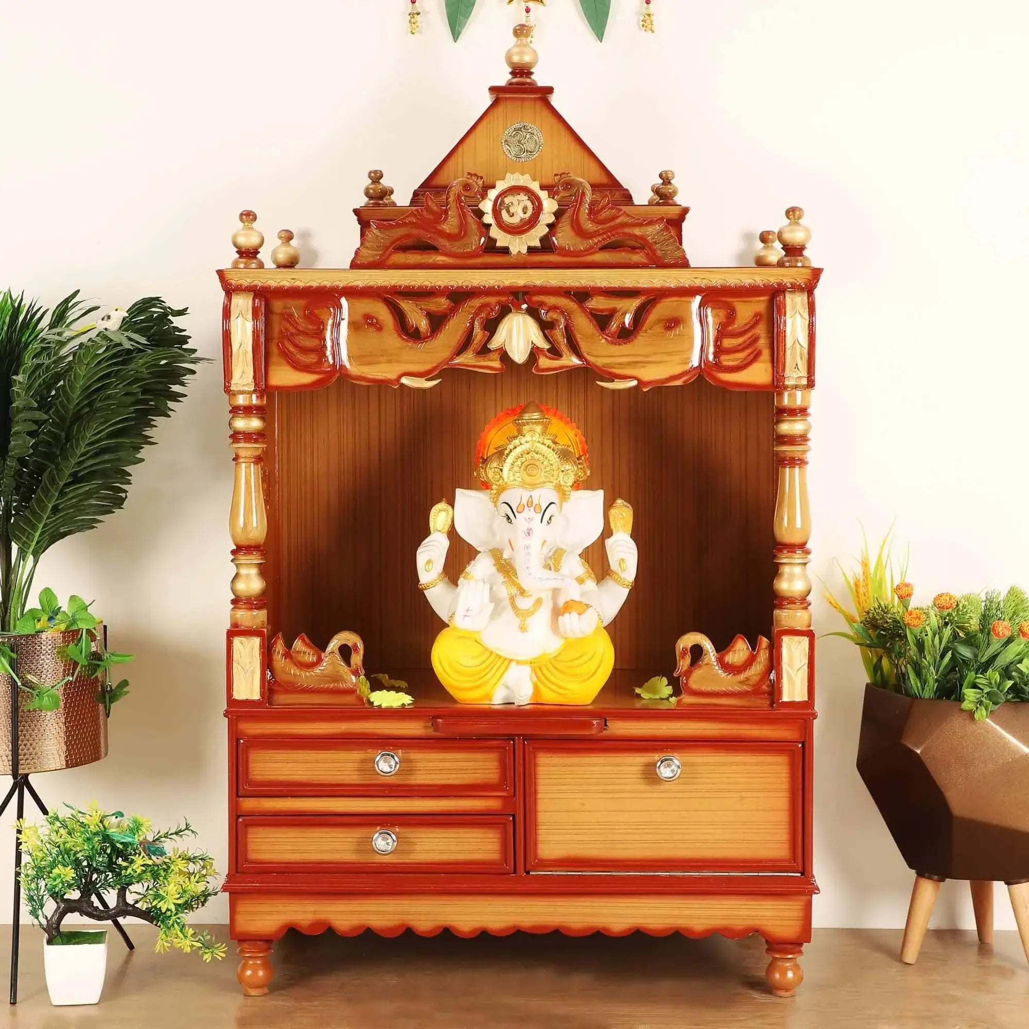 Divine Home Medium Floor Rested Pooja Mandir without Door Teak Gold color lifestyle image