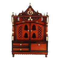 Divine Home Large Floor Rested Pooja Mandir/Wooden temple with doors for home in Brown Gold color front view