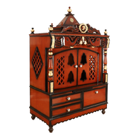 Divine Home Large Floor Rested Pooja Mandir/Wooden temple with doors for home in Brown Gold color 45° side view
