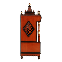 Divine Home Large Floor Rested Pooja Mandir/Wooden temple with doors for home in Brown Gold color side view featuring jali design and Pillars