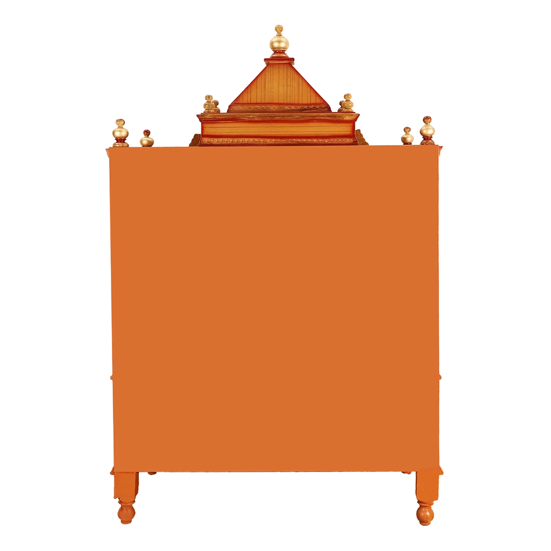 Divine Home Large Floor Rested Pooja Mandir/Wooden temple with Doors for home in Teak Gold color back view