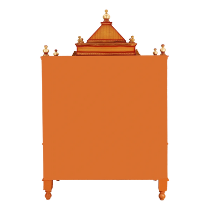 Divine Home Large Floor Rested Pooja Mandir/Wooden temple with Doors for home in Teak Gold color back view