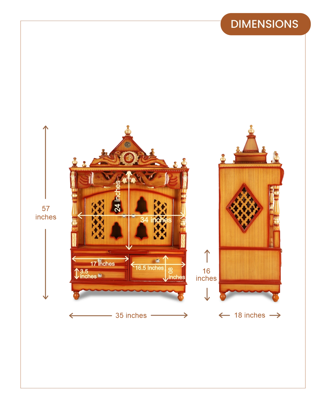 Divine Home Large Floor Rested Pooja Mandir with Door (Teak Gold)