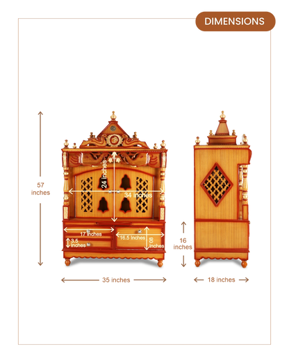 Divine Home Large Floor Rested Pooja Mandir with Door (Teak Gold)