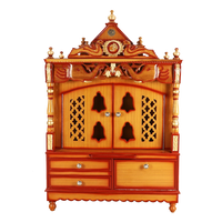 Divine Home Large Floor Rested Pooja Mandir/Wooden temple with Doors for home in Teak Gold color front view