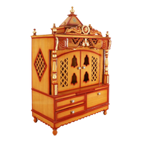 Divine Home Large Floor Rested Pooja Mandir/Wooden temple with Doors for home in Teak Gold color 45° side view