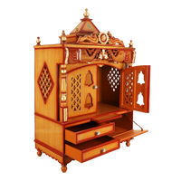 Divine Home Large Floor Rested Pooja Mandir/Wooden temple with Doors for home in Teak Gold color 45° side view open drawers