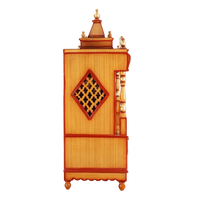 Divine Home Large Floor Rested Pooja Mandir/Wooden temple with Doors for home in Teak Gold color side view featuring jali design and Pillars
