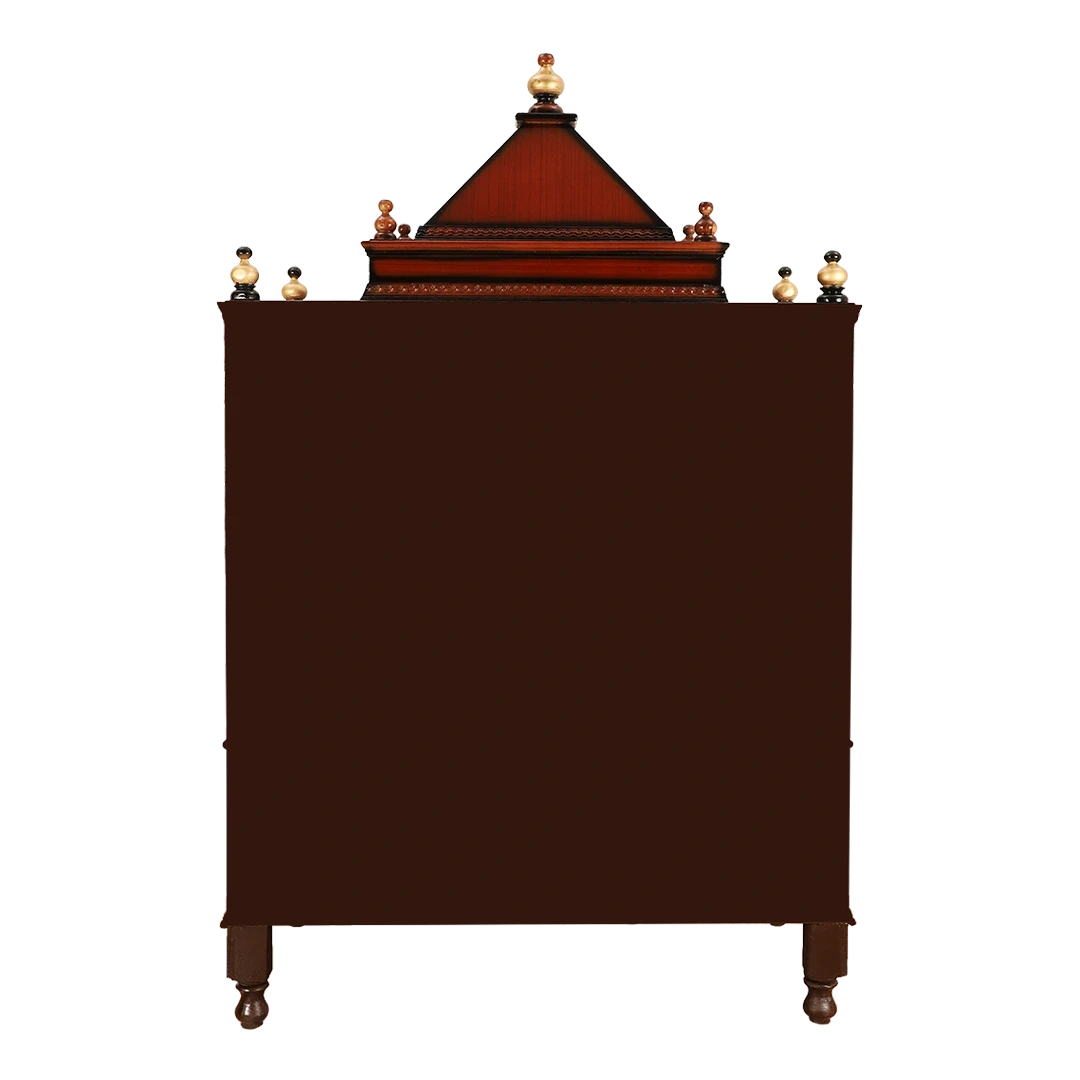 Divine Home Large Floor Rested Pooja Mandir/Wooden temple for home in Brown Gold color back view