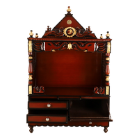 Divine Home Large Floor Rested Pooja Mandir/Wooden temple for home in Brown Gold color Front view