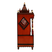 Divine Home Large Floor Rested Pooja Mandir/Wooden temple for home in Brown Gold color side view featuring jali design and Pillars