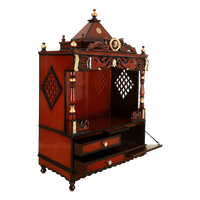 Divine Home Large Floor Rested Pooja Mandir/Wooden temple for home in Brown Gold color 45° side view open drawers