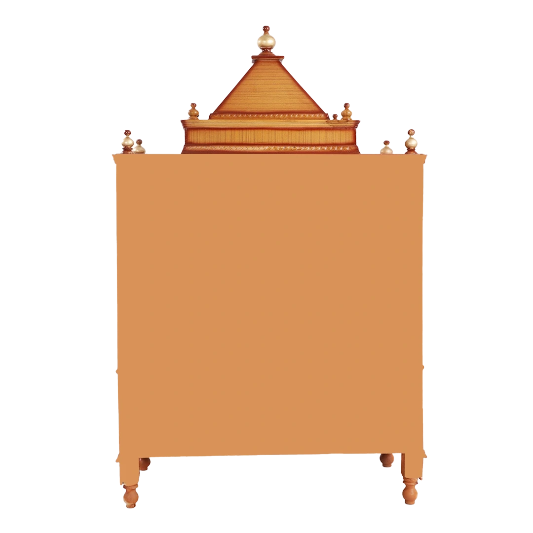 Divine Home Large Floor Rested Pooja Mandir/Wooden temple for home in Teak Gold color back view