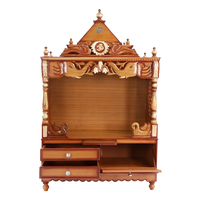 Divine Home Large Floor Rested Pooja Mandir/Wooden temple for home in Teak Gold color front view open drawers
