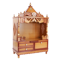 Divine Home Large Floor Rested Pooja Mandir/Wooden temple for home in Teak Gold color 45° side view