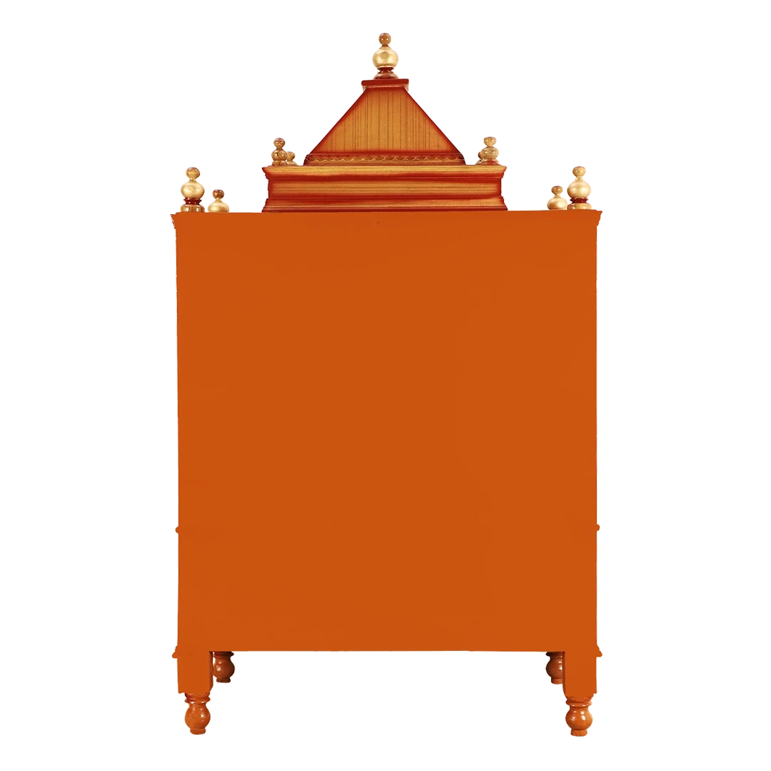 Divine Home Medium Floor Rested Pooja Mandir/Wooden temple with Doors for home in Teak Gold color back view