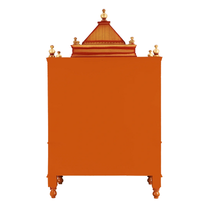 Divine Home Medium Floor Rested Pooja Mandir/Wooden temple with Doors for home in Teak Gold color back view