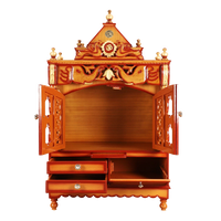 Divine Home Medium Floor Rested Pooja Mandir/Wooden temple with Doors for home in Teak Gold color front view open drawers