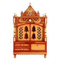 Divine Home Medium Floor Rested Pooja Mandir/Wooden temple with Doors for home in Teak Gold color front view