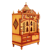 Divine Home Medium Floor Rested Pooja Mandir/Wooden temple with Doors for home in Teak Gold color 45° side view