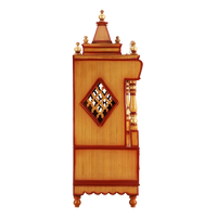 Divine Home Medium Floor Rested Pooja Mandir/Wooden temple with Doors for home in Teak Gold color side view featuring jali design and Pillars