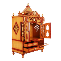 Divine Home Medium Floor Rested Pooja Mandir/Wooden temple with Doors for home in Teak Gold color 45° side view open drawers