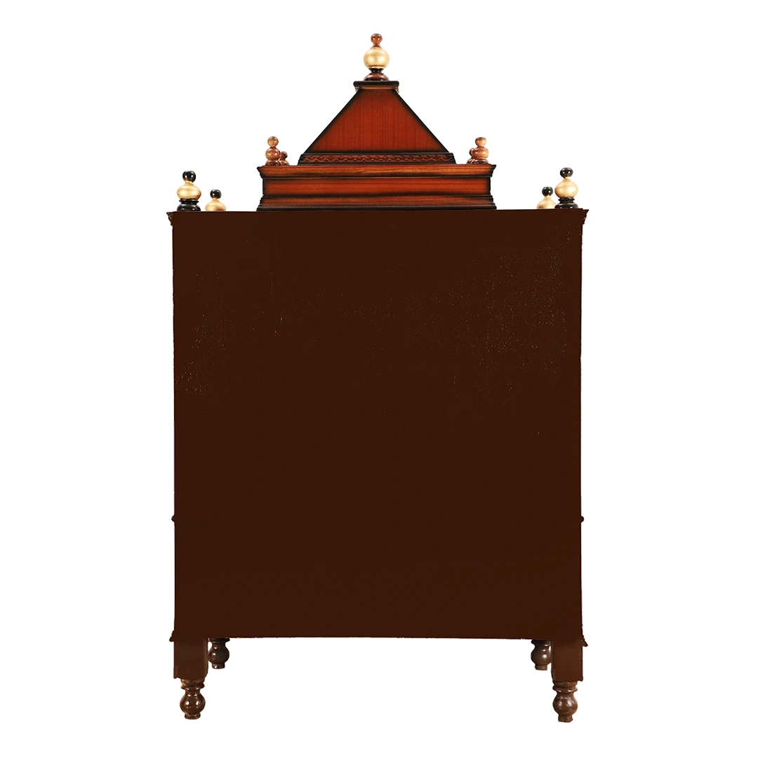 Divine Home Medium Floor Rested Pooja Mandir/Wooden temple for home in Brown Gold color back view