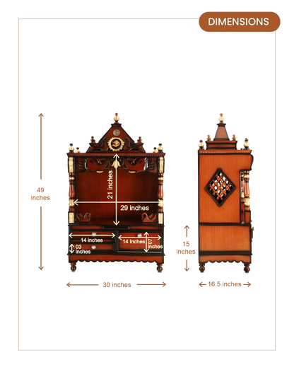 Divine Home Medium Floor Rested Pooja Mandir with Door (Brown Gold)