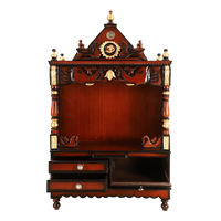 Divine Home Medium Floor Rested Pooja Mandir/Wooden temple for home in Brown Gold color front view open drawers