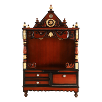 Divine Home Medium Floor Rested Pooja Mandir/Wooden temple for home in Brown Gold color front view