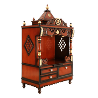 Divine Home Medium Floor Rested Pooja Mandir/Wooden temple for home in Brown Gold color 45° side view
