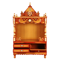 Divine Home Medium Floor Rested Pooja Mandir/Wooden temple for home in Teak Gold color front view open drawers