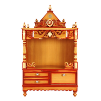Divine Home Medium Floor Rested Pooja Mandir/Wooden temple for home in Teak Gold color front view