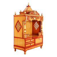 Divine Home Medium Floor Rested Pooja Mandir/Wooden temple for home in Teak Gold color 45° side view