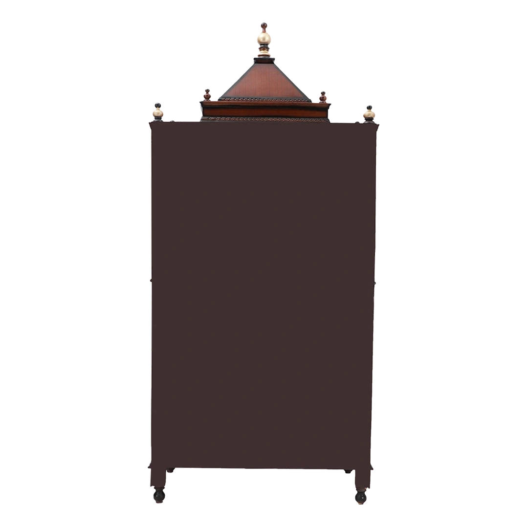 Divine Palace Large Floor Rested Pooja Mandap/Wooden temple with doors for home in Brown Gold color back view