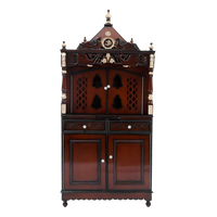 Divine Palace Large Floor Rested Pooja Mandap/Wooden temple with doors for home in Brown Gold color front view