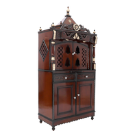 Divine Palace Large Floor Rested Pooja Mandap/Wooden temple with doors for home in Brown Gold color 45° side view