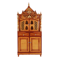 Divine Palace Large Floor Rested Pooja Mandap/Wooden temple with doors for home in Teak Gold color front view