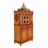 Divine Palace Large Floor Rested Pooja Mandap/Wooden temple with doors for home in Teak Gold color 45° side view